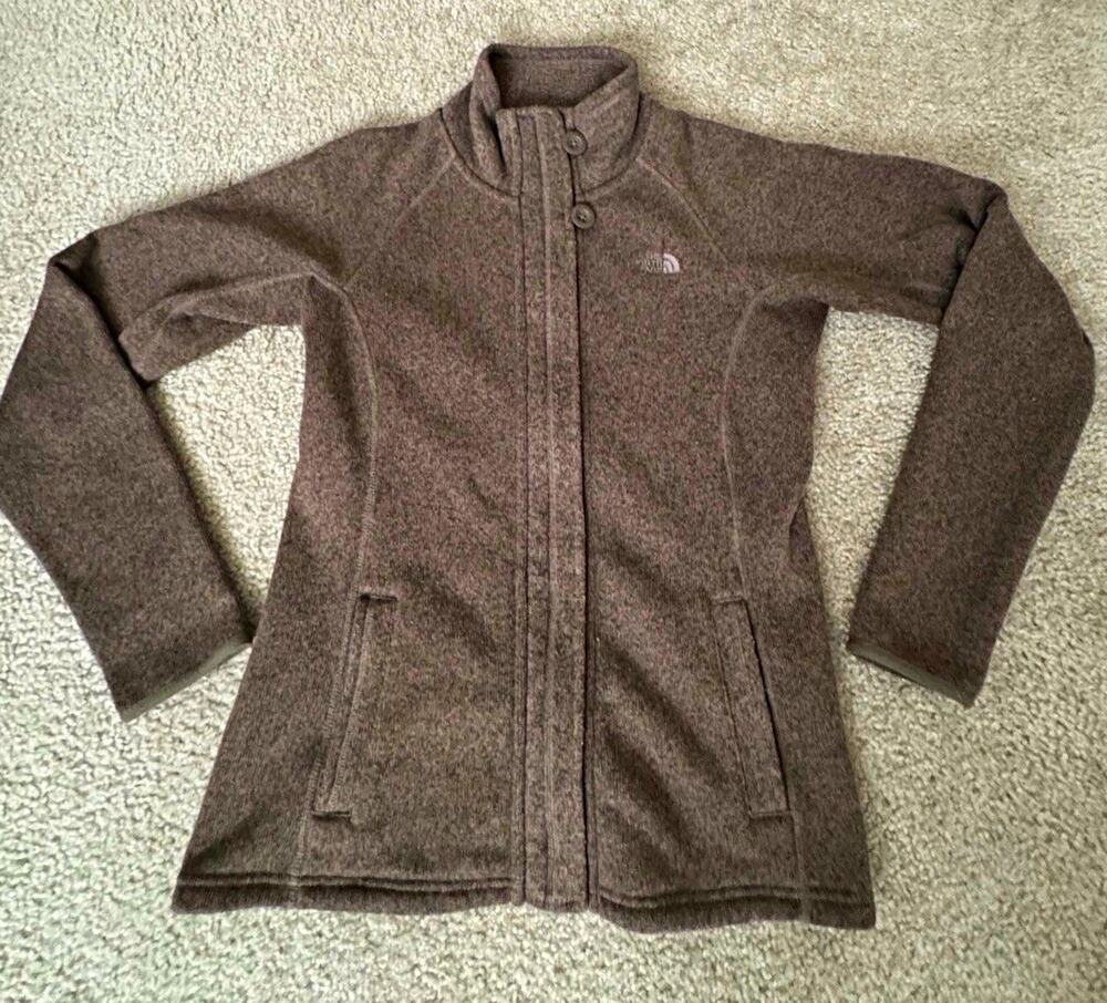 The North Face Crescent Sunset Women M Brown Full Zip Fleece Jacket A7XV